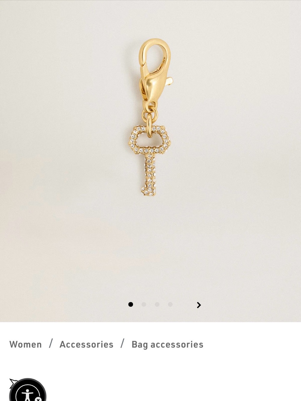 Golden Goose Gold Rhinestone Key Charm with Lobster Clasp